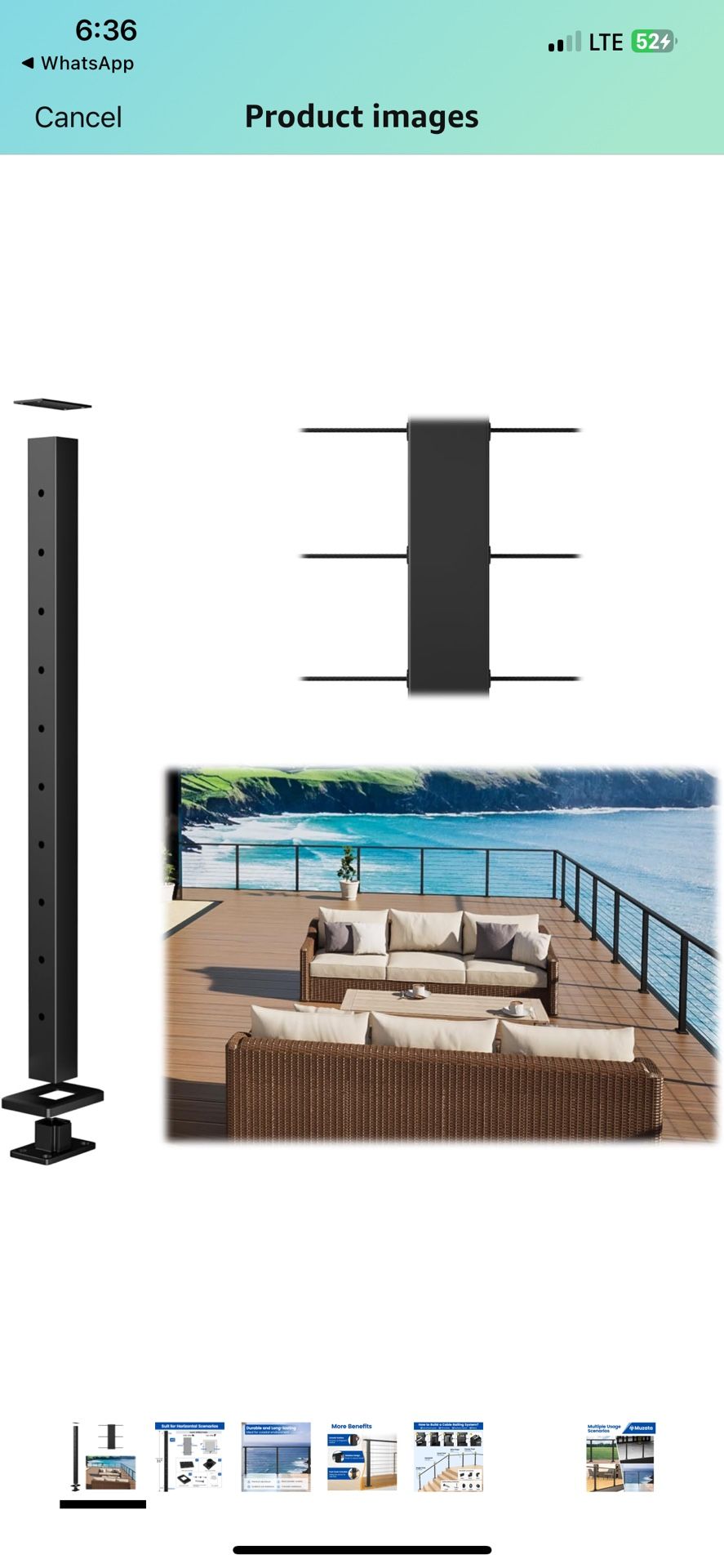 Muzata Aluminum Black Cable Railing Post 36 Inch 36"X2"x2" Level Drilled Surface Mount Cable Railing System Kit Indoor Outdoor Seaside with Paper User