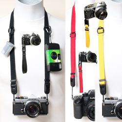 Black, Red or Yellow Cotton Camera Neck Strap 28-52", Dual Adjusters, Peak Design Quick Release