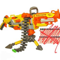 2008 NERF N-Strike Vulcan EBF-25 Blaster with Dart Belt, Ammo Box & Tripod (no darts)
