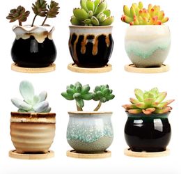 2.5 Inch Ceramic Planters,Flowing Glaze Succulent Planters Cactus Flower Plant Pot/Container Mini Succulent Plant Pots Black White Base Serial 6pcs In