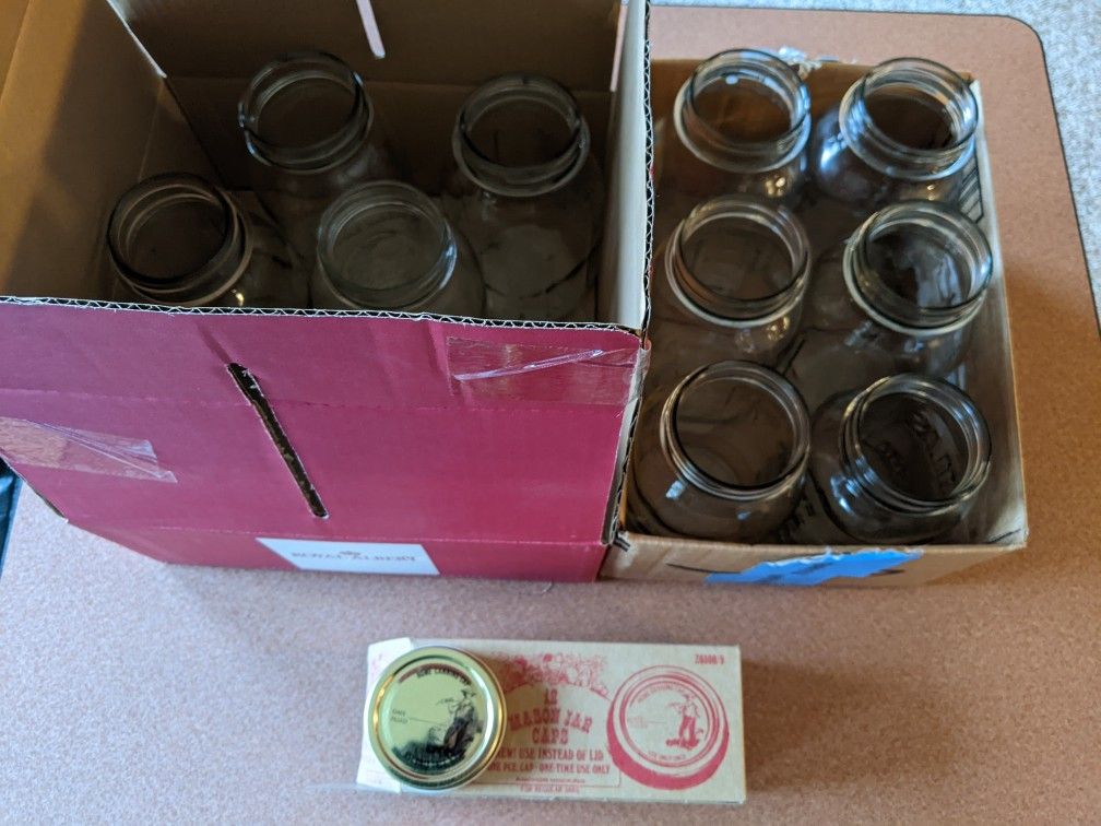 Dozen Regular Quart Canning Jars with New One-Piece Canning Lids