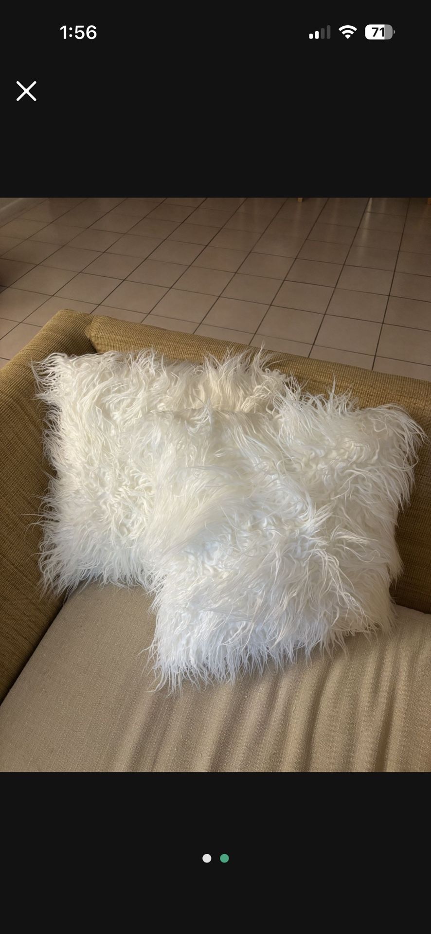 2 Fluffy White Couch Pillows 15x15in