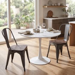 Homy Casa CLIFT + KRICOX Gun Wood 3PC 31.5" Dining Set with 2 Chairs Open Box