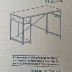 New 47” rustic brown and black computer desk with two shelves 