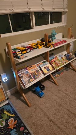 Kids Two-Tier Bookshelf with Wood Frame