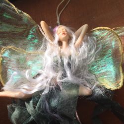 Vintage 7" x 3" Iridescent Wings Fairy Doll Ornament Home Decor - Collectible Crafting Garden