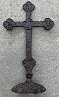 Cast Iron cross standing on base / Brown / 24” Tall ( Heavy)