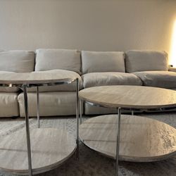 Modern Marble-Look Coffee & Side Table Set – Chrome Base