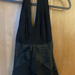 TADASHI SHOJI, Size 2petite, Long Evening Dress, Halter Top And Layered Skirt, 100% Silk, Black
