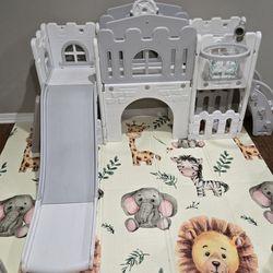 8 in 1 Toddler Slide Indoor

Playground, Indoor Slide Toddler Playset

for Toddlers 1-3, Kids Outdoor

Playground with Slide, Basketball Hoop, Climber