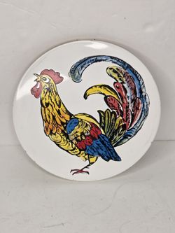 Hand Painted Multicolored Rooster Ceramic Trivet