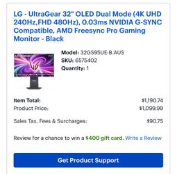 LG UltraGear 32” OLED Dual Mode 4k UHD 240Hz Pro Gaming Monitor