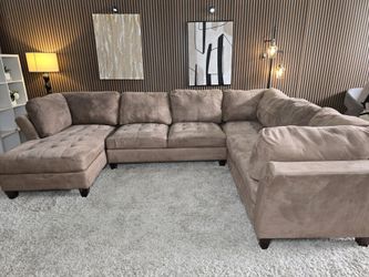 Microfiber Tufted U-Shaped Sectional Left Side Chaise in a Truffle Brown Color
