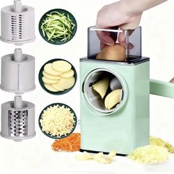 3-in-1 Rotary Cheese Grater & Vegetable Slicer – Manual Drum Cutter with Suction Base