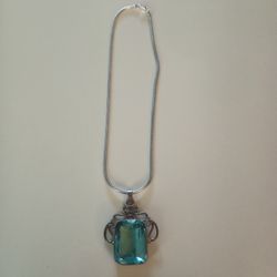 Big Blue Stone 925 Silver Necklace 
