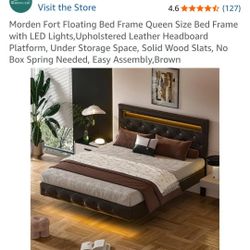 Brand New, Available In Hesperia Morden Fort Floating Bed Frame Queen Size Bed Frame with LED Lights,Upholstered Leather Headboard Platform, Under Sto