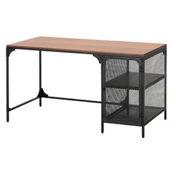 IKEA FJÄLLBO DARK BROWN DESK WITH METAL LEGS and CABINET
