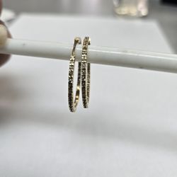 14k Gold White Stones Ladies Hoops Earrings. Read Description.