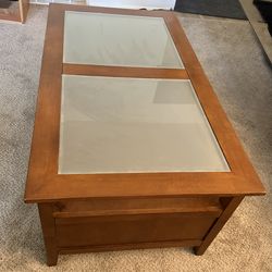 Wood & Glass Coffee Table with Storage Drawers ** CASH ONLY **