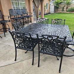12pc Hanamint Heavy Cast Aluminum Outdoor Patio Dining Table Set, And 5 Swivel Barstools/outdoor Furniture/Cash Only 