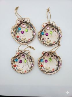 Decorated Scallop Shell Christmas Ornaments Set of 4