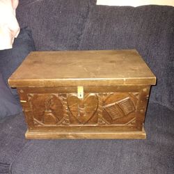 Old Vintage 1942 Hand carved Wooden Chest 