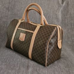 Women's Celine Brown PVC Leather High-End Luxury Satchel Top Handle Handbag 