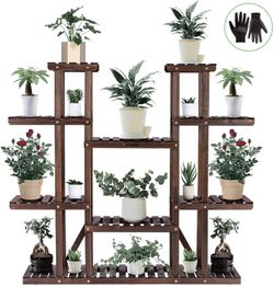 Wooden Plant Stand Carbonized for Patio Garden Balcony Indoor & outdoor