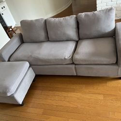 Great Condition Grey Couch With Ottoman