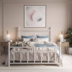 14'' Queen Size Metal Platform Bed Frame/Victorian Headboard and Footboard/Steel Slats Mattress Foundation for Storage/No Box Spring Needed/Noise Free