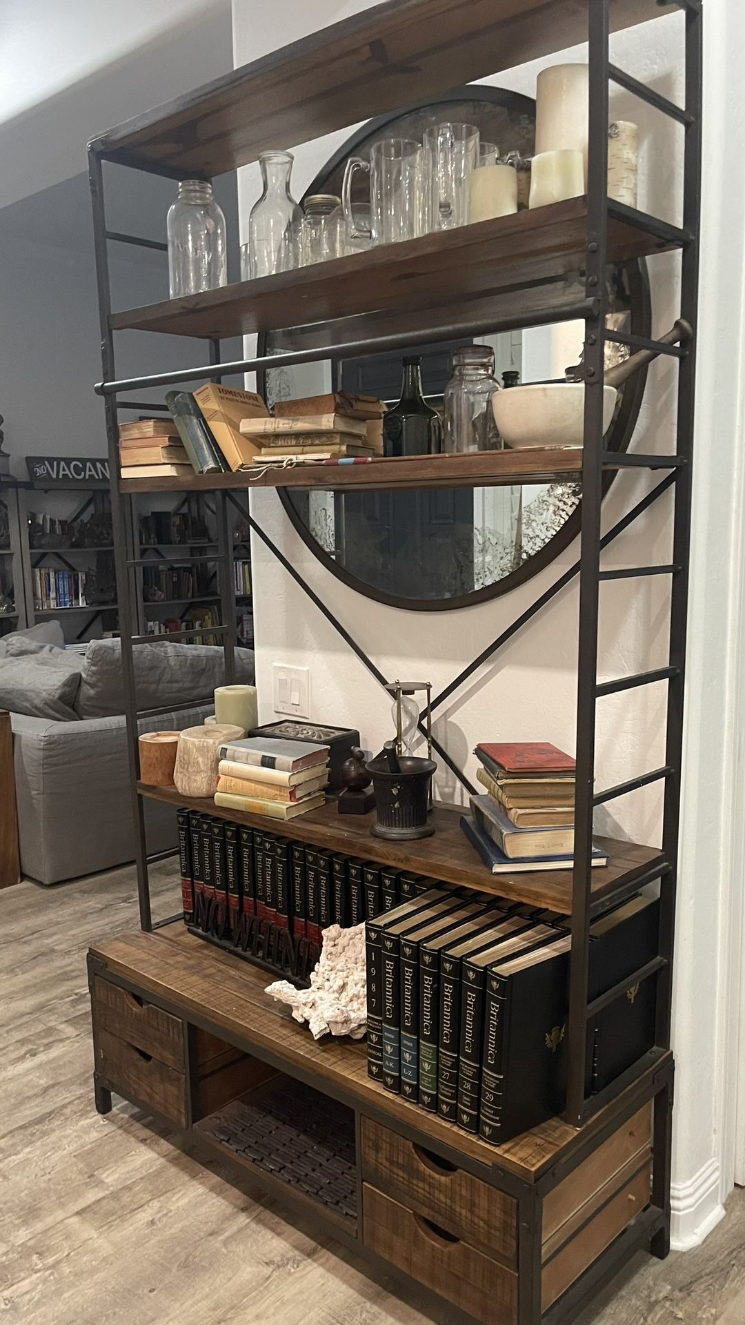 RH Style Rustic/Industrial Bakers Rack, Bookshelf