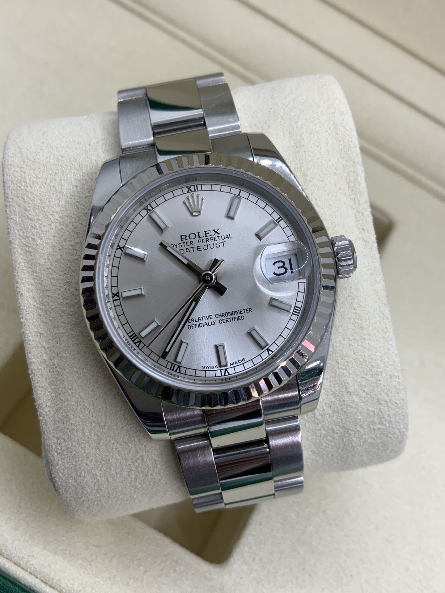 Rolex Datejust 31mm Silver Dial 178274 Oyster Bracelet 18k White Gold Bezel, Watch & Box Only