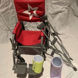 American girl - wheelchair, two casts and crutches