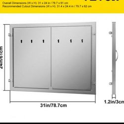 BBQ Double Access Door 31W x 24H Inch, BBQ Door Stainless Steel Wall Construction

