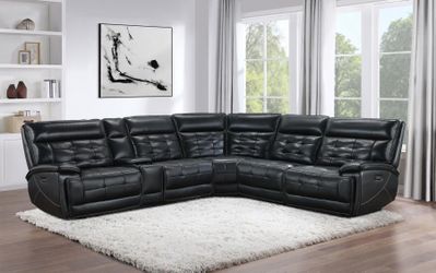 Brand New Leather Dual Power Reclining Sectional Sofa Black