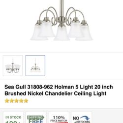 Sea Gull 31808-962 Holman 5 Light 20 inch Brushed Nickel Chandelier Ceiling Light