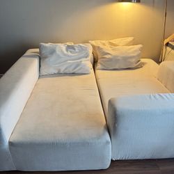 White Fabric Sectional Sofa with Chaise