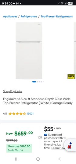 2025 Fridgidaire Garage Ready 18.3 Cu Refrigerator Clean Cold Plugged In Delivery Options