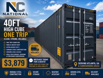 40FT High Cube One-Trip Shipping Container – Like New – Delivery Available – Atlanta, GA