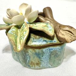 Oblong Magnolia Trinket Box/ Handmade so none are exactly the same/Vintage