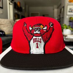 Vintage Chicago Bulls Benny The Bull Adidas Snapback Hat Red Black NBA Mascot Cap