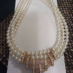 Faux Pearl & Pink Quartz Necklace