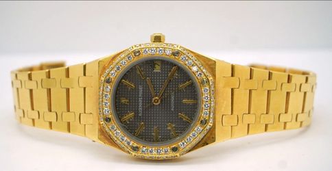 AUDEMARS PIGUET Royal Oak 4100BA 35mm Grey Dial 18KYG 1978 w/ Custom Dia. Bezel
