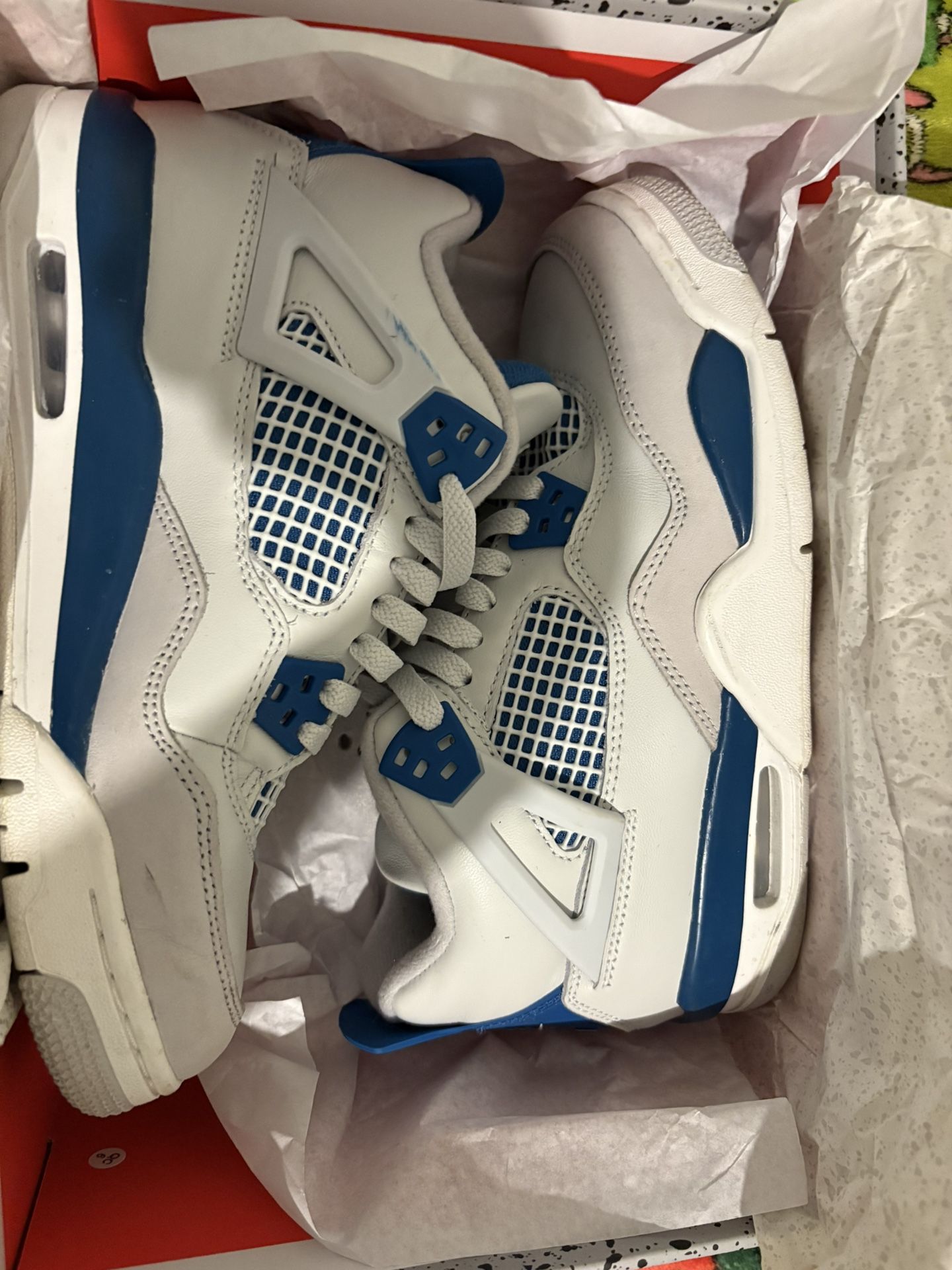 Air Jordan Retro 4 Off White/ Neutral Grey/ Military Blue