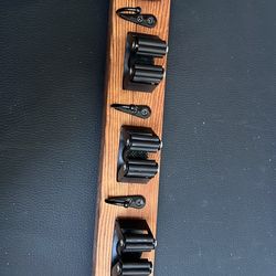 Wall Mounted Mop Broom Rack with 4 Hooks, Rustic Wood 5 Slot Broom Mop Rack, Pantry, Kitchen Storage, Garden Tool Storage, Closet, Laundry Room