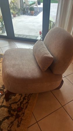 Beige Fabric Accent Chair with Lumbar Pillow