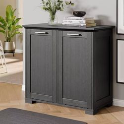 #E Tilt Out Trash Cabinet with Deodorisation, Wooden Trash Can Cabinet with Door Kitchen Hamper Cabinet for Kitchen Dog Proof, Dining Room and Laundry