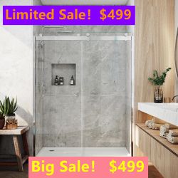 60 in. W x 66 in. H Double Sliding Semi-Frameless Shower Door with Smooth Sliding and 3/8 in. Glass