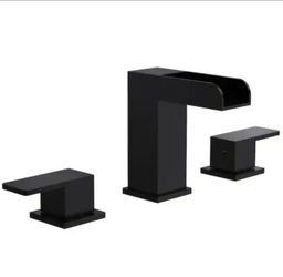 EVERSTEIN Waterfall Open Spout 8 in. Widespread 2-Handle Bathroom Sink Faucet in Spot Resist Matte Black Drain Included