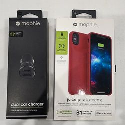 Mophie iPhone xs max juice pack access case batter pack and dual car charger